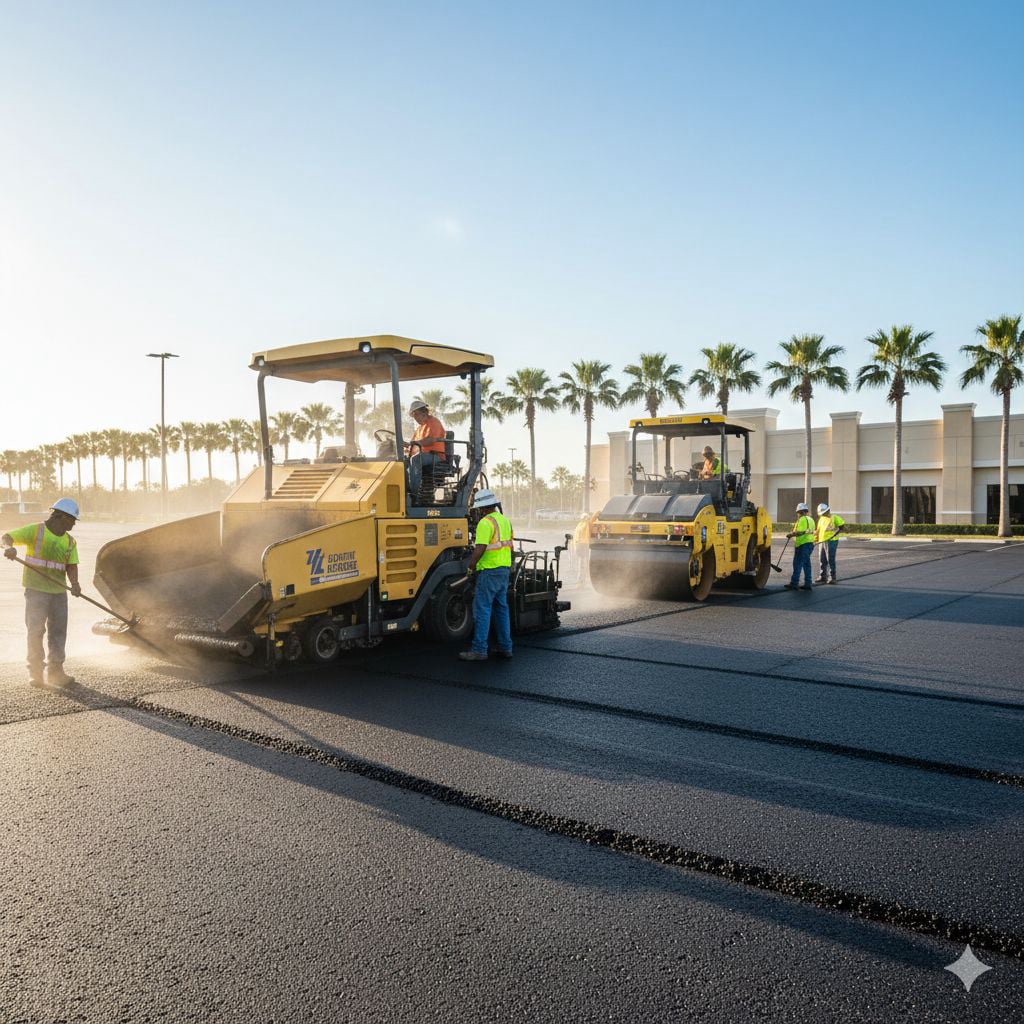 Asphalt overlay installation by Blacktop By Beede Paving in Palm Coast Florida parking lot