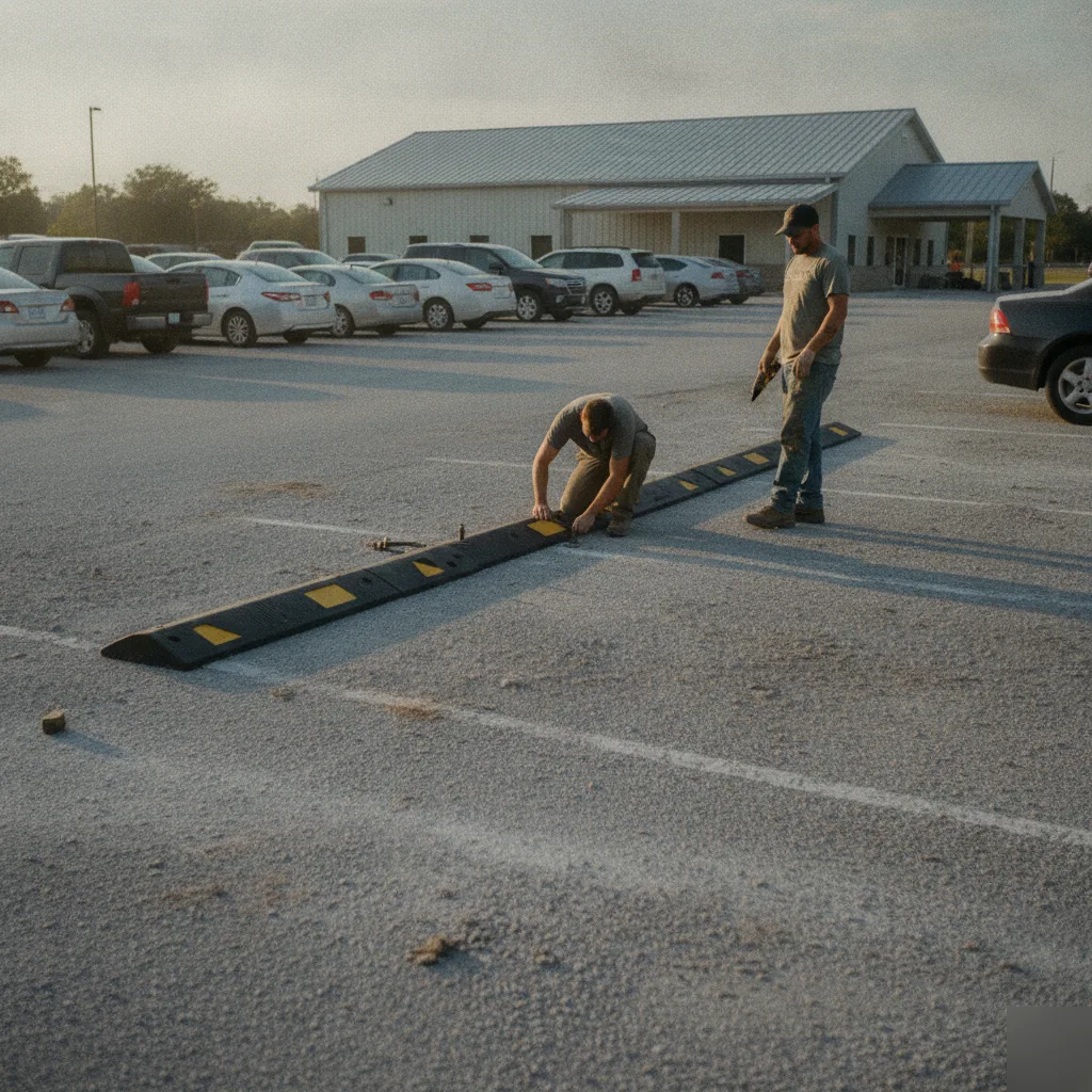 Speed Bump Installation Slows Traffic in Parking Areas - Black By Beede Paving