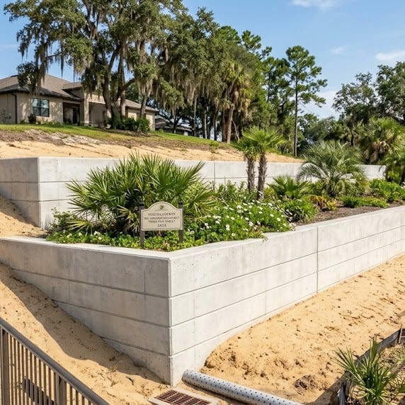 Concrete Retaining Walls Hold Back Sloped Ground - Black By Beede Paving